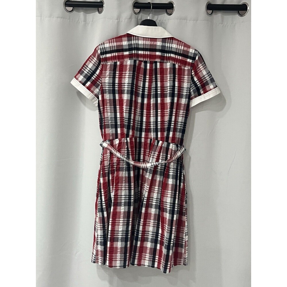 Brooks Brothers Womens 12P Red Black Plaid Shirtdress White Collar Short Sleeve - Picture 4 of 4
